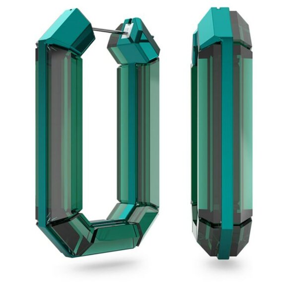 New in Box Swarovski Green Aluminum Lucent Large Hoop Earrings - Picture 4 of 7